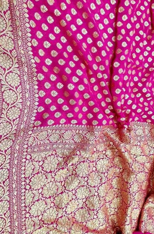 Pink Handloom Banarasi Khaddi Georgette Saree - Luxurion World
