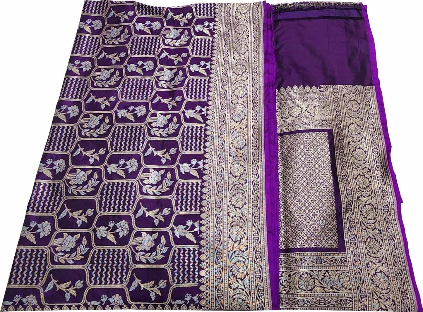 Purple Banarasi Handloom Pure Katan Silk Saree - Luxurion World
