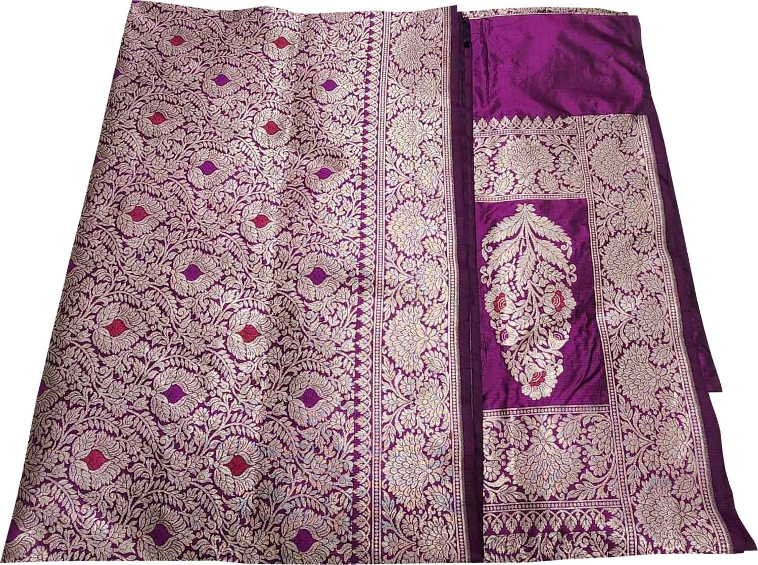 Purple Banarasi Handloom Pure Katan Silk Saree - Luxurion World