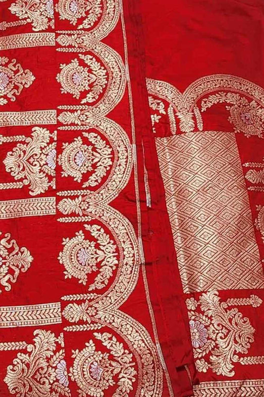 Red Banarasi Handloom Pure Katan Silk Saree - Luxurion World