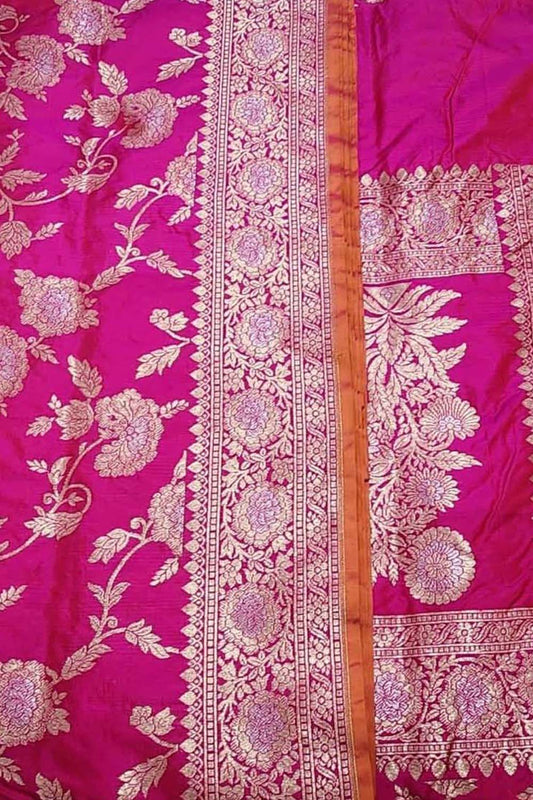 Pink Banarasi Handloom Pure Katan Silk Saree - Luxurion World