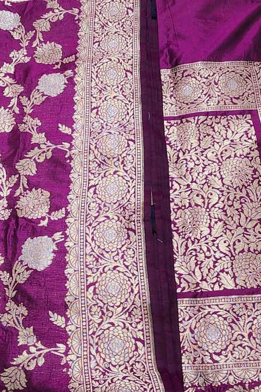 Purple Banarasi Handloom Pure Katan Silk Saree - Luxurion World