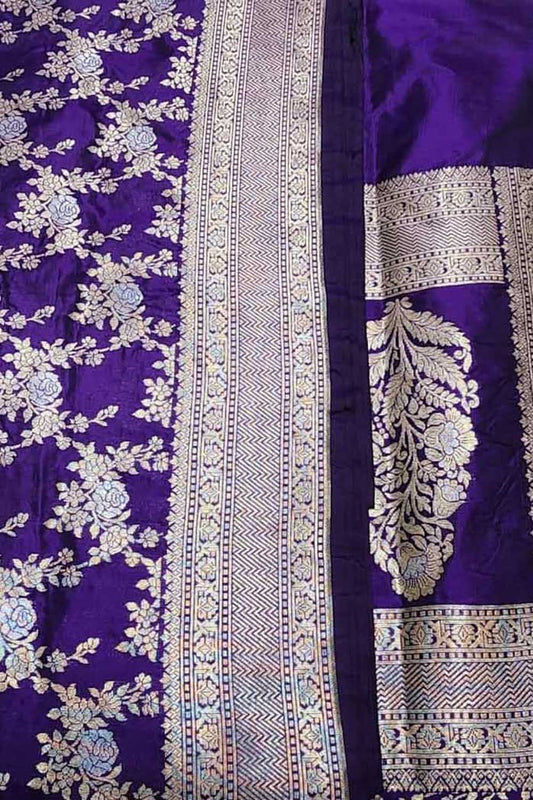 Purple Banarasi Handloom Pure Katan Silk Saree - Luxurion World