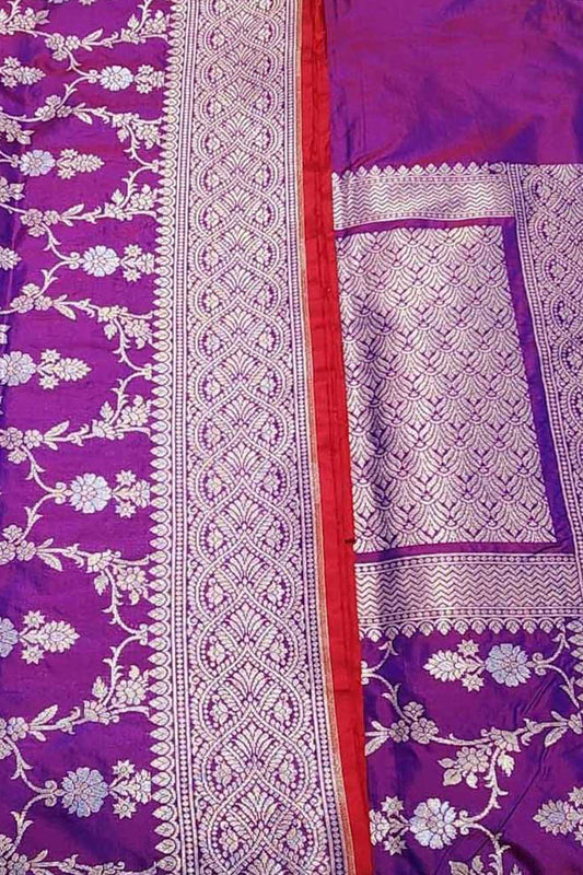 Purple Banarasi Handloom Pure Katan Silk Saree - Luxurion World