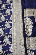 Blue Banarasi Handloom Pure Katan Silk Saree - Luxurion World