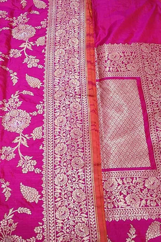 Pink Banarasi Handloom Pure Katan Silk Saree - Luxurion World