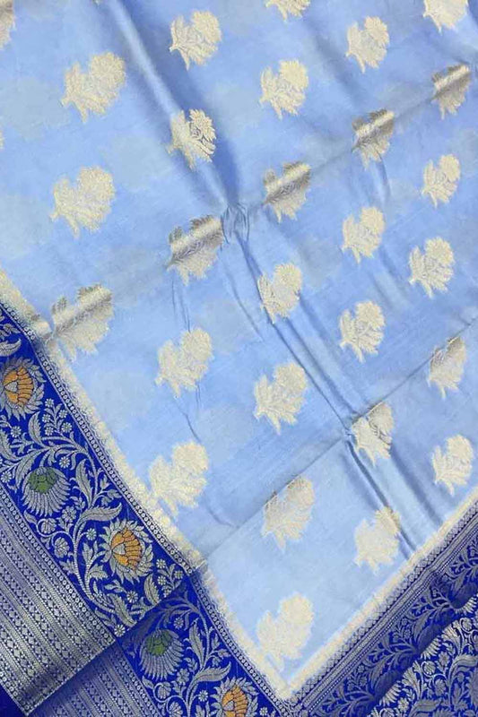 Exquisite Blue Handloom Banarasi Raw Silk Saree - Perfect for Any Occasion - Luxurion World