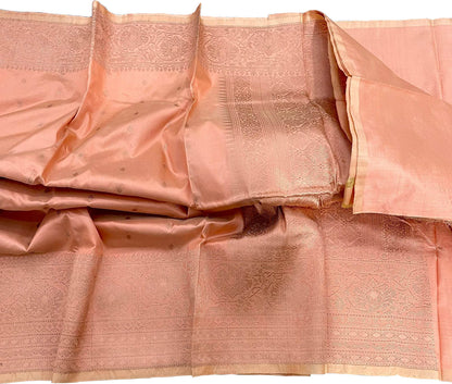 Elegant Peach Banarasi Pure Katan Silk Saree: A Timeless Classic - Luxurion World