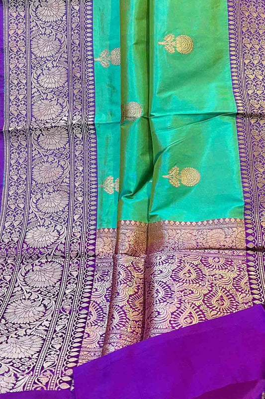 Exquisite Green Banarasi Silk Saree - Handloom Katan - Luxurion World