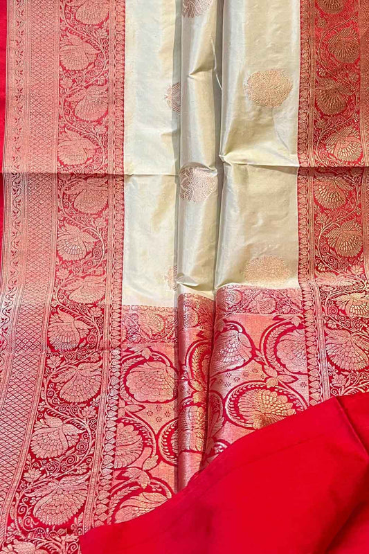 Elegant Off White Banarasi Silk Saree - Luxurion World