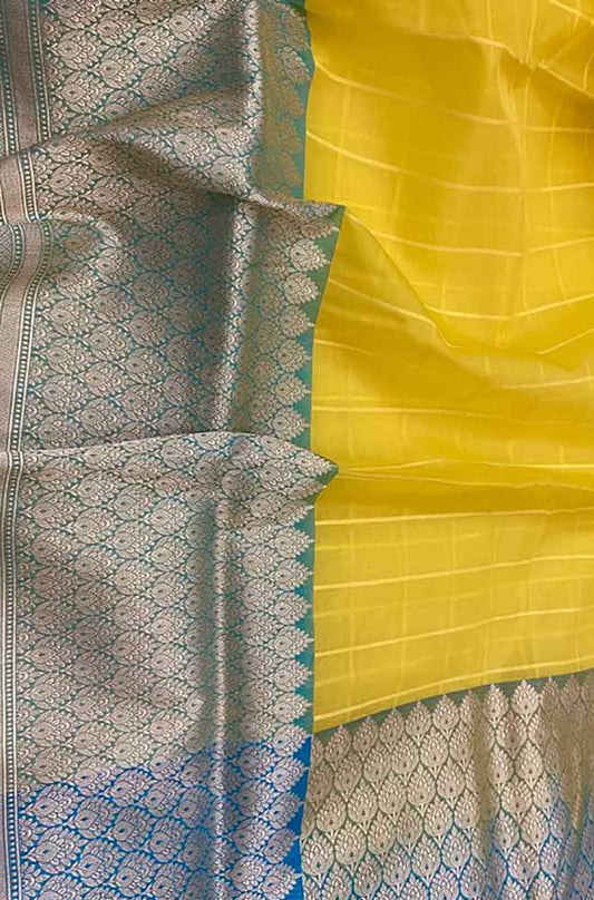 Yellow Handloom Banarasi Kora Organza Silk Saree - Luxurion World