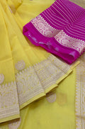 Yellow Handloom Banarasi Pure Kora Organza Silk Saree - Luxurion World