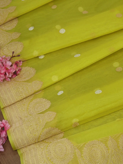 Yellow Handloom Banarasi Pure Kora Silk Saree - Luxurion World