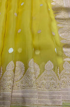 Yellow Handloom Banarasi Pure Kora Silk Saree - Luxurion World