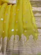 Yellow Handloom Banarasi Pure Kora Silk Saree - Luxurion World