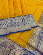Yellow Handloom Banarasi Pure Kora Silk Checks Design Saree - Luxurion World