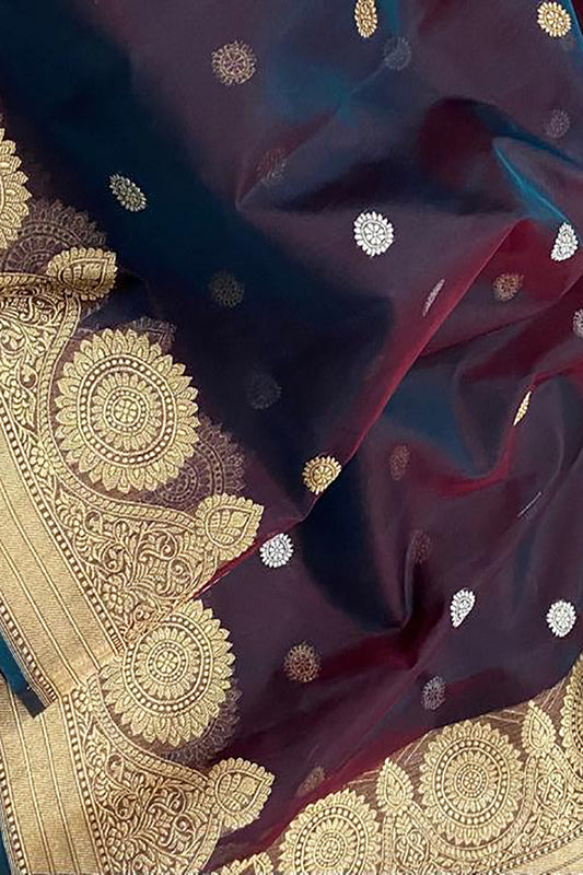 Maroon Banarasi Handloom Kora Silk Sona Roopa Saree - Luxurion World