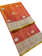 Orange Banarasi Handloom Kora Silk Chand Booti Sona Roopa Saree - Luxurion World
