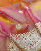 Orange Banarasi Handloom Kora Silk Chand Booti Sona Roopa Saree - Luxurion World