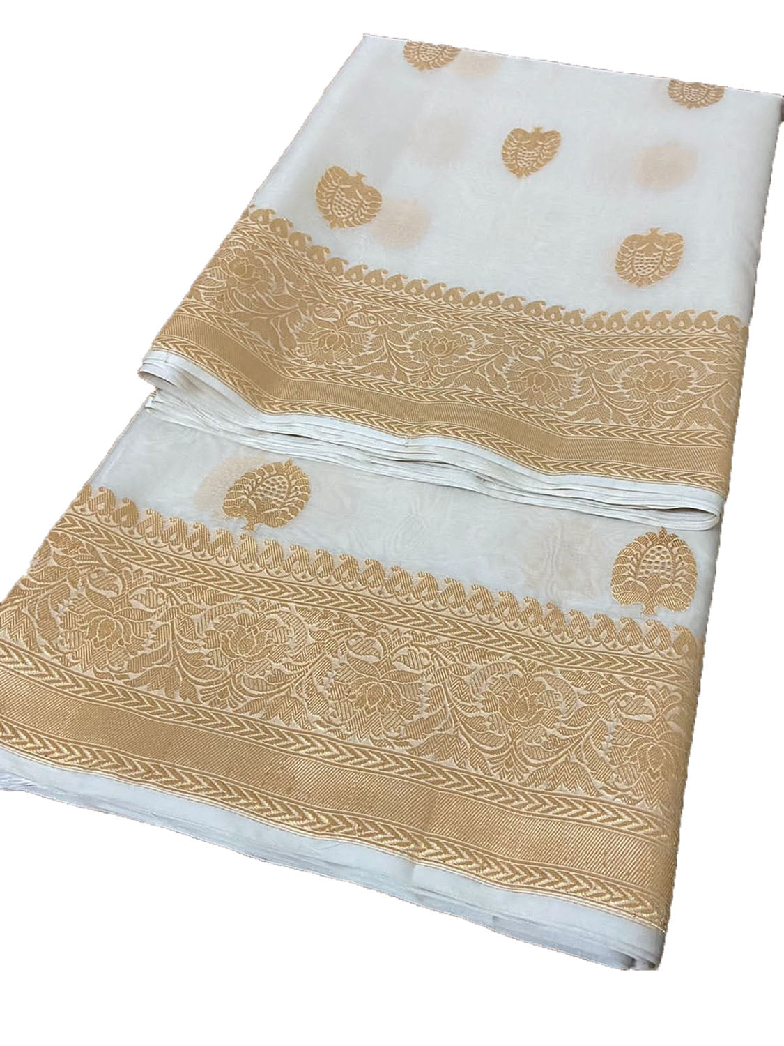 Off White Banarasi Handloom Kora Silk Saree - Luxurion World