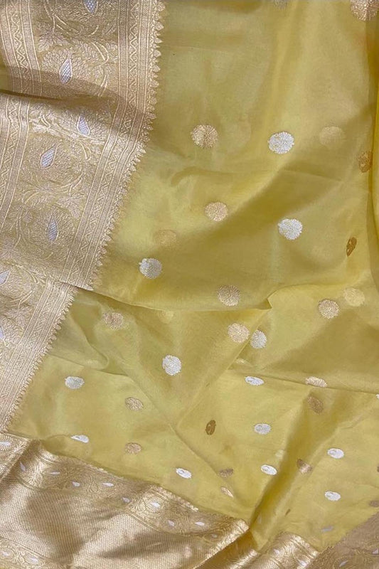 Yellow Handloom Banarasi Pure Kora Silk Saree