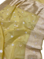 Yellow Handloom Banarasi Pure Kora Silk Saree - Luxurion World