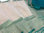 Off White Handloom Banarasi Pure Kora Silk Checks Design Saree - Luxurion World