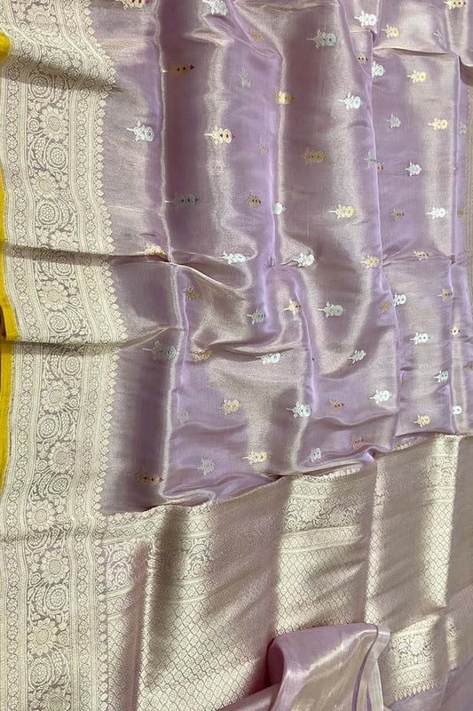 Elegant Purple Banarasi Handloom Pure Tissue Silk Saree: A Regal Masterpiece