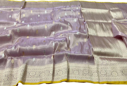 Elegant Purple Banarasi Handloom Pure Tissue Silk Saree: A Regal Masterpiece - Luxurion World