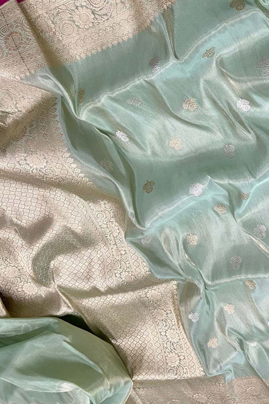 Exquisite Blue Banarasi Handloom Pure Tissue Silk Saree: A Timeless Elegance
