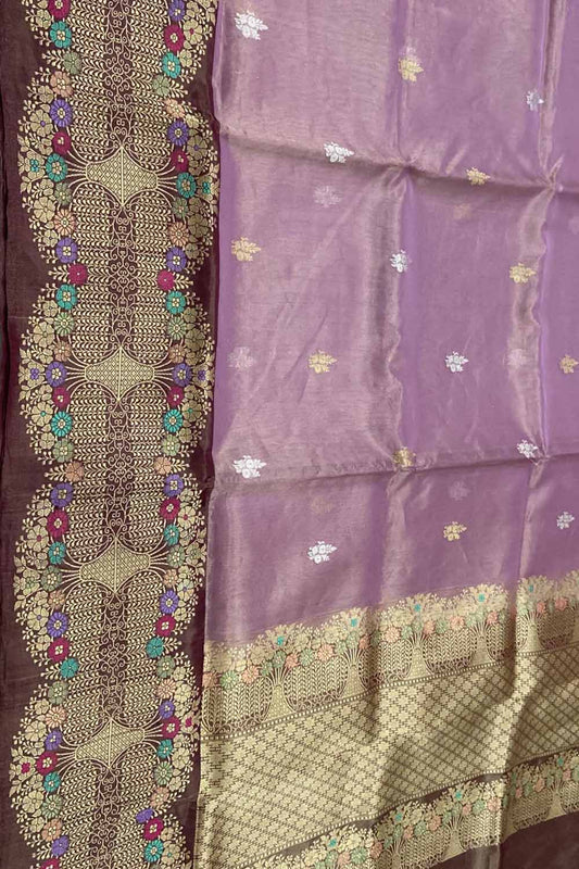 Exquisite Pink Banarasi Handloom Kora Tissue Silk Meenakari Saree - Luxurion World