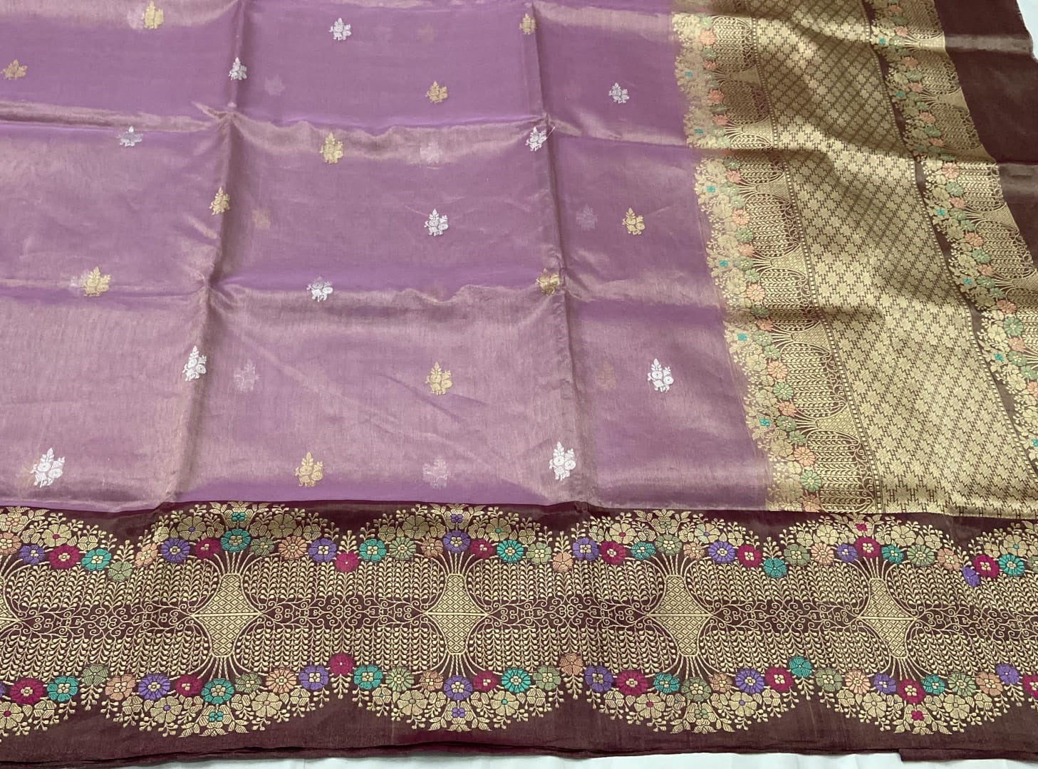 Exquisite Pink Banarasi Handloom Kora Tissue Silk Meenakari Saree - Luxurion World