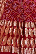 Red Banarasi Bandhani Pure Georgette Saree - Luxurion World