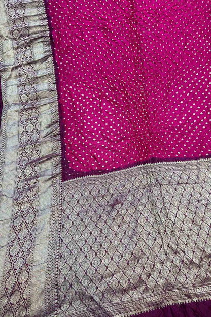 Exquisite Pink Kanjeevaram Bandhani Pure Silk Saree - Luxurion World