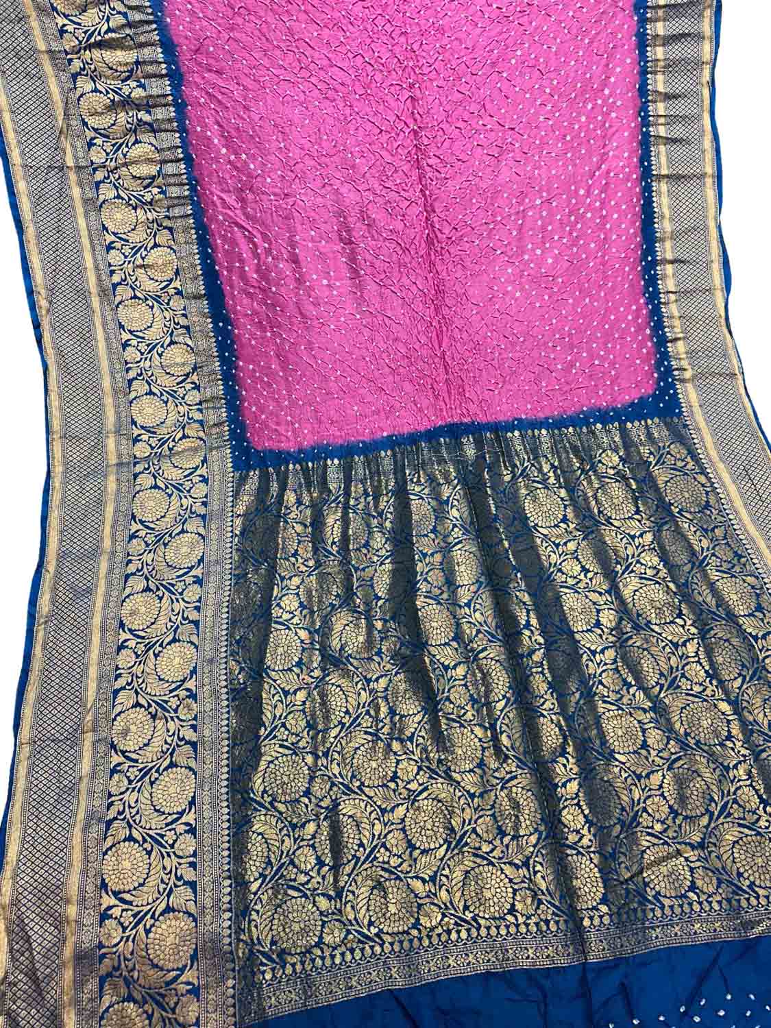 Pink Kanjeevaram Bandhani Pure Silk Saree With Bandhej Work - Luxurion World