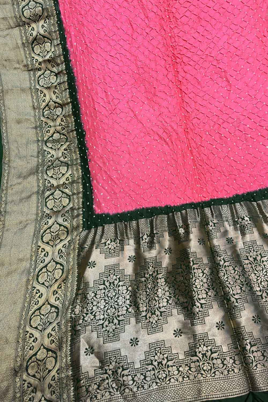 Exquisite Pink Kanjeevaram Bandhani Pure Silk Saree - Luxurion World