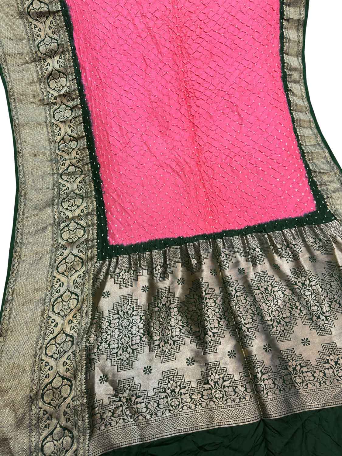 Exquisite Pink Kanjeevaram Bandhani Pure Silk Saree - Luxurion World