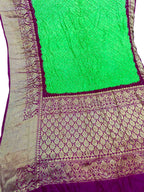Green Kanjeevaram Bandhani Pure Silk Saree with Bandhej - Luxurion World