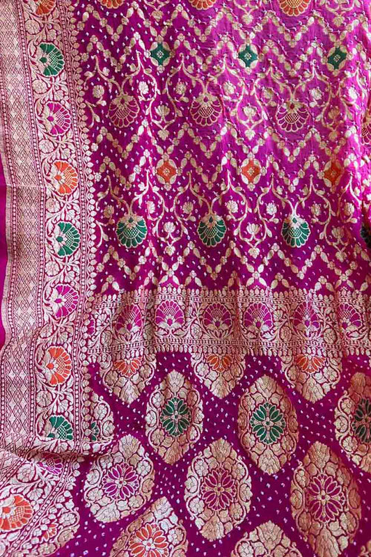 Elegant Pink Banarasi Bandhani Meenakari Georgette Saree