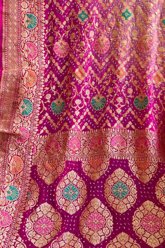 Elegant Pink Banarasi Bandhani Meenakari Georgette Saree - Luxurion World