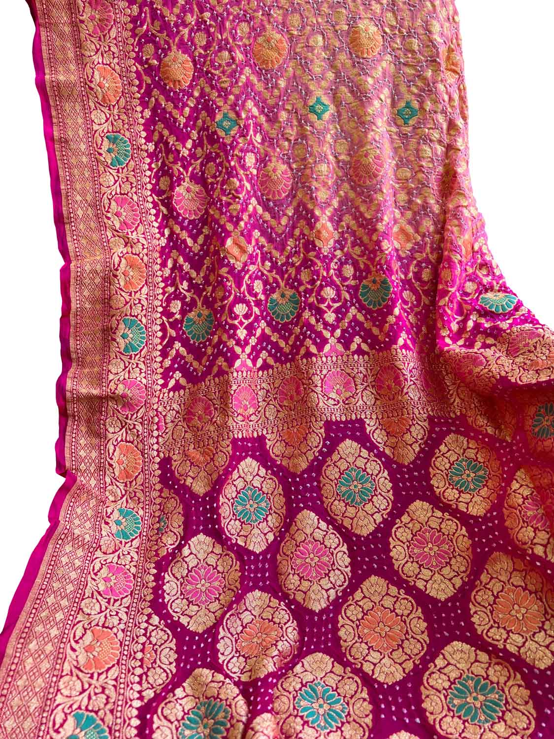 Elegant Pink Banarasi Bandhani Meenakari Georgette Saree - Luxurion World