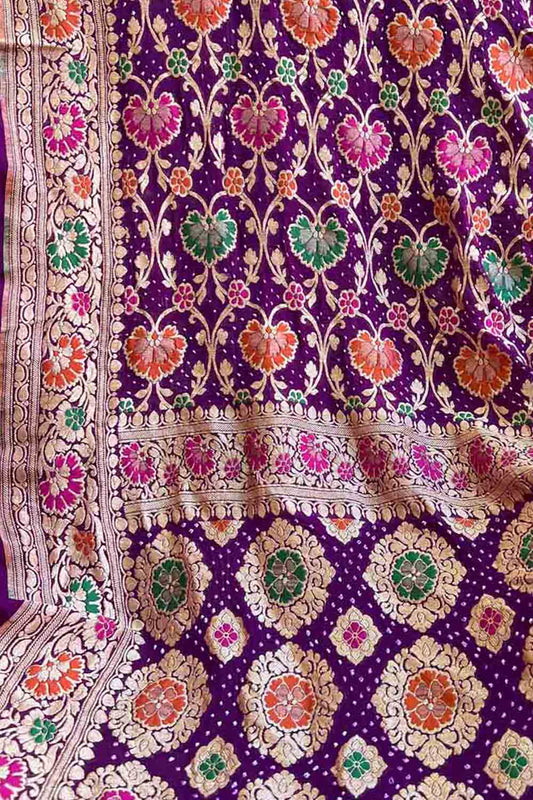 Elegant Purple Banarasi Bandhani Meenakari Georgette Saree - Luxurion World