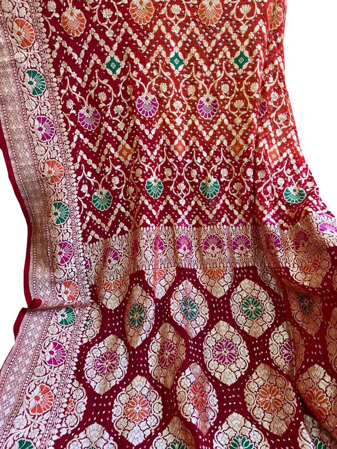 Elegant Red Banarasi Bandhani Meenakari Georgette Saree - Luxurion World