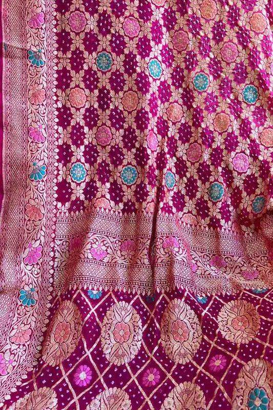 Elegant Pink Banarasi Bandhani Meenakari Georgette Saree - Luxurion World