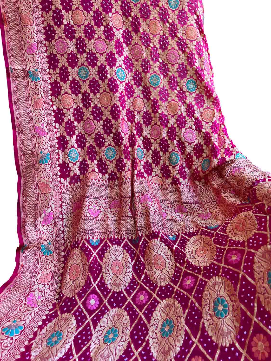 Elegant Pink Banarasi Bandhani Meenakari Georgette Saree - Luxurion World