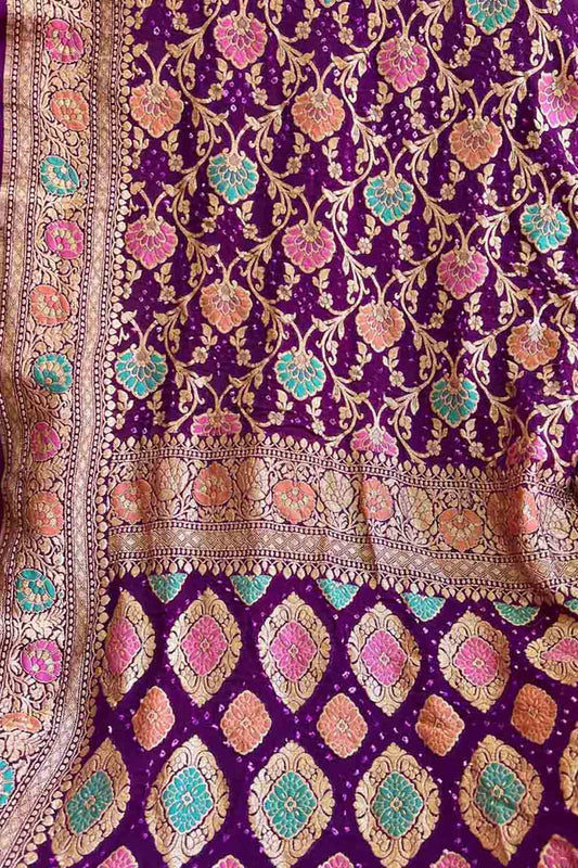 Elegant Purple Banarasi Bandhani Meenakari Georgette Saree - Luxurion World