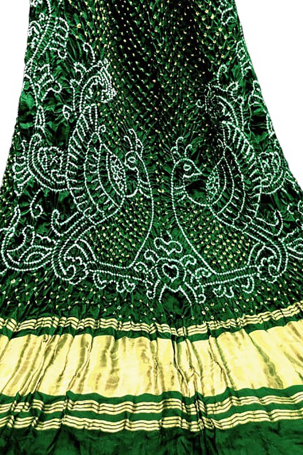 Green Bandhani Pure Gajji Silk Rai Bhandhej Dupatta - Luxurion World