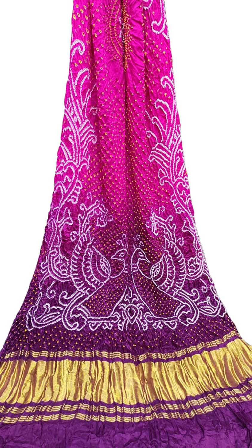 Purple Bandhani Pure Gajji Silk Rai Bhandhej Dupatta - Luxurion World