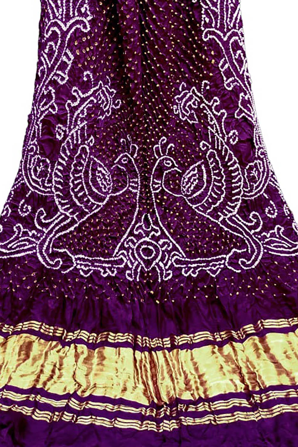 Purple Bandhani Pure Gajji Silk Rai Bhandhej Dupatta - Luxurion World