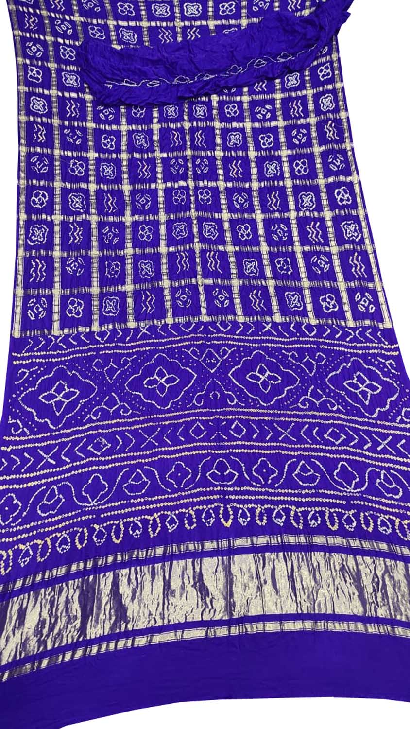 Stunning Blue Bandhani Gajji Silk Gharchola Saree with Intricate Work - Luxurion World